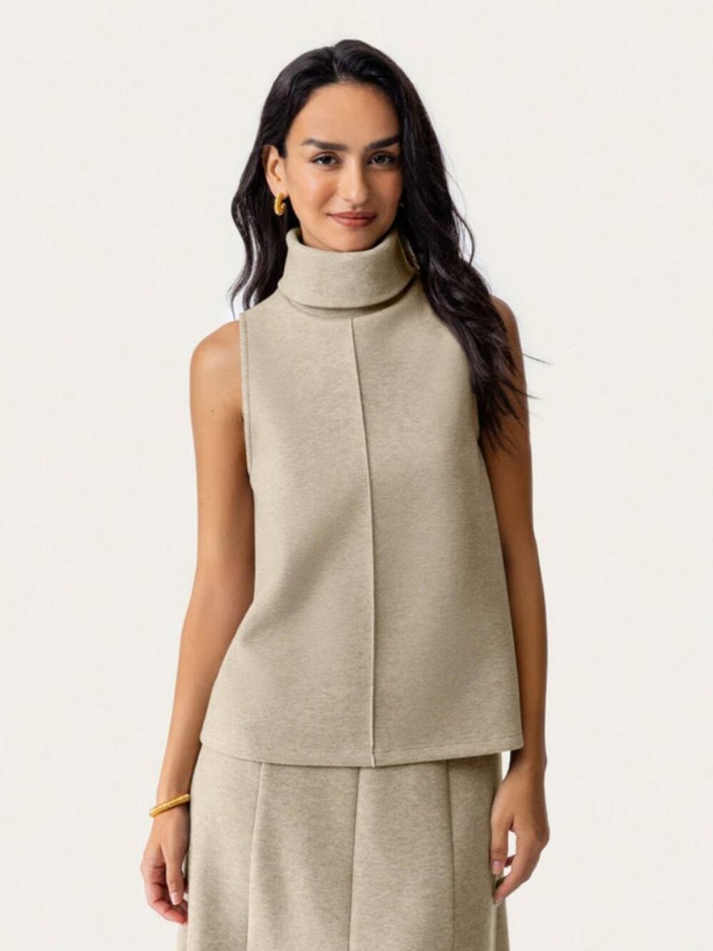 OGL FuzzLuxe Sleeveless Turtleneck Split Hem Top in Heather Morganite Medium